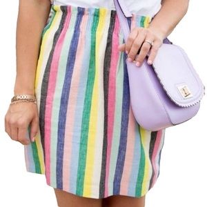 J. Crew Rainbow Stripe City Mini Sidewalk Linen Blend Skirt Size 8
